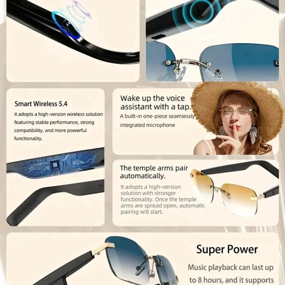 Smart Audio Glasses with Black and Gold Frame